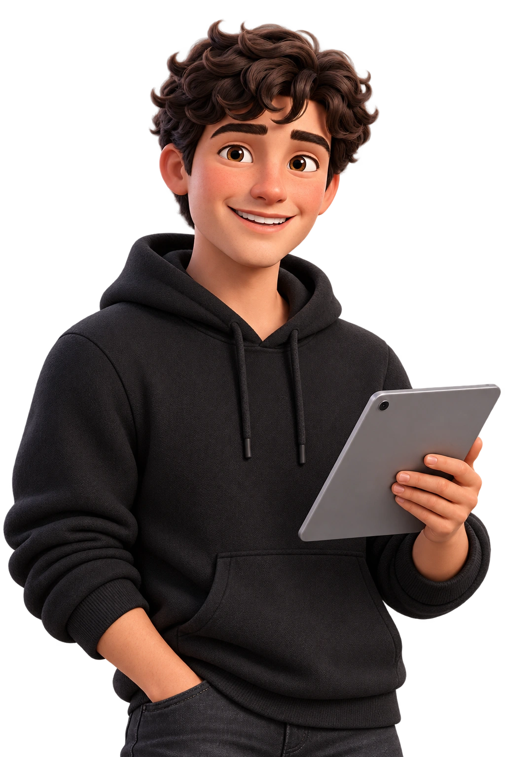 Snappi teammate in a black hoodie with a tablet